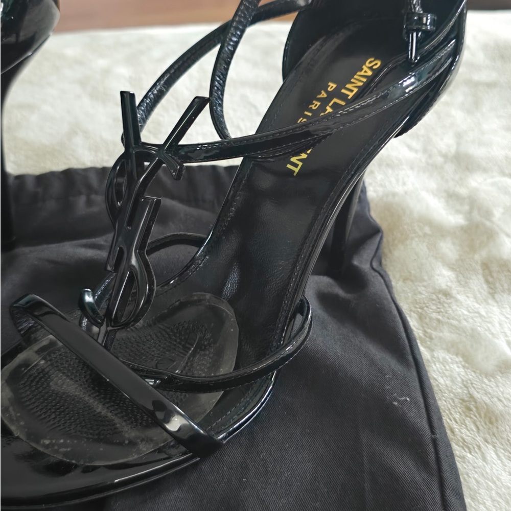 Saint Laurent Glossy Black Strappy Heels